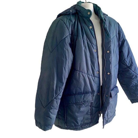 Montgomery Ward Blue Parka Jacket with Removable Hood Vintage Large - Picture 7 of 16